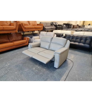 Italia Living Parma/Strauss grey leather electric recliner 2 seater sofa