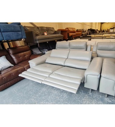 Polo Divani Lucio grey leather electric recliner pair of 3 seater sofas