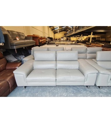 Polo Divani Lucio grey leather electric recliner pair of 3 seater sofas