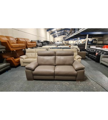 New Polo Divani Merry taupe grey leather electric recliner 3 seater sofa
