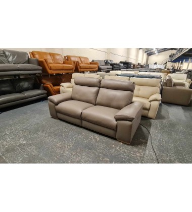 New Polo Divani Merry taupe grey leather electric recliner 3 seater sofa