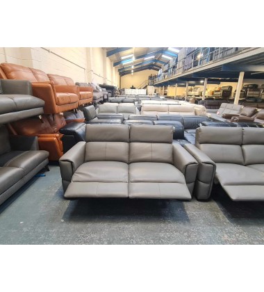 Ex-display Samson grey leather electric recliner 2 x 2 seater sofas