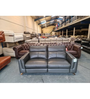 Ex-display Sandro dark grey leather electric recliner 3 seater sofa