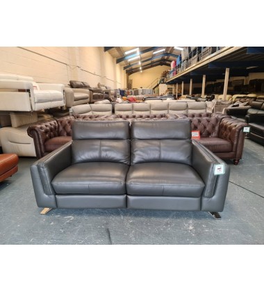 Ex-display Sandro dark grey leather electric recliner 3 seater sofa
