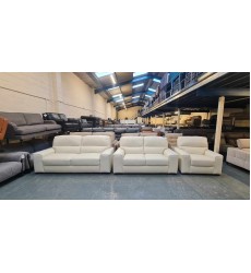 New Italia Living Selva cream leather 3+2 seater sofas and armchair