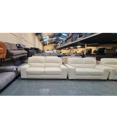 New Italia Living Selva cream leather 3+2 seater sofas and armchair