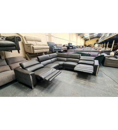 Ex-display Torres dark grey leather electric recliner corner sofa