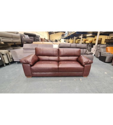 Ex-display Oak Furniture Land Turin brown leather 3 seater sofa