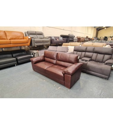 Ex-display Oak Furniture Land Turin brown leather 3 seater sofa