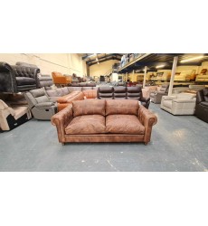 Ex-display Vintage brown leather 3 seater chesterfield sofa