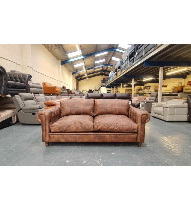 Ex-display Vintage brown leather 3 seater chesterfield sofa