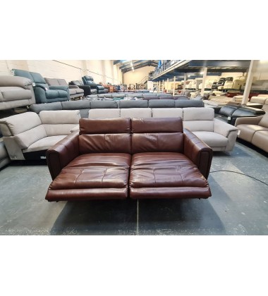Ex-display Vita brown leather electric recliner 3 seater sofa