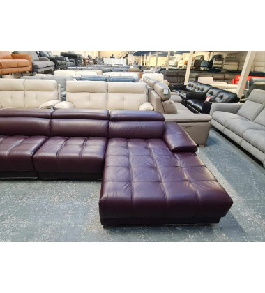 Ex-display Italia Living Vivaldi burgundy leather large corner chaise sofa