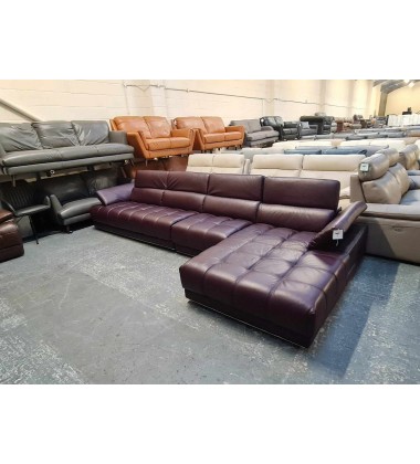 Ex-display Italia Living Vivaldi burgundy leather large corner chaise sofa