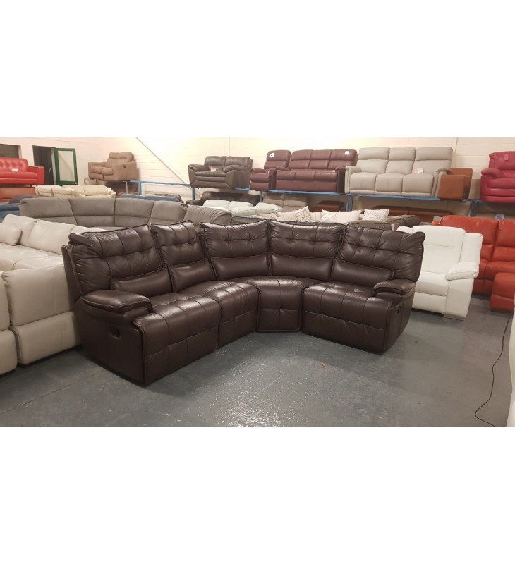 Brown Leather Manual Recliner Corner Sofa